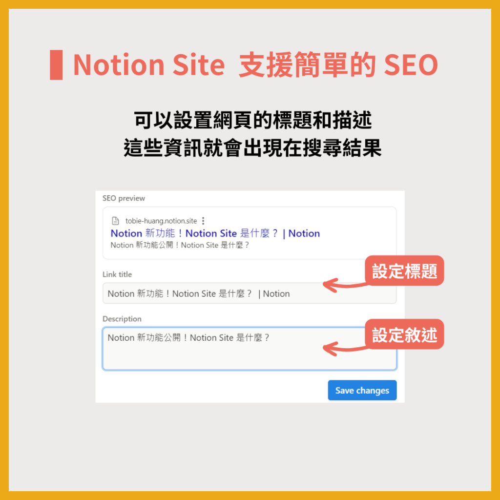 Notion Sites 特色六：支援簡單的 SEO